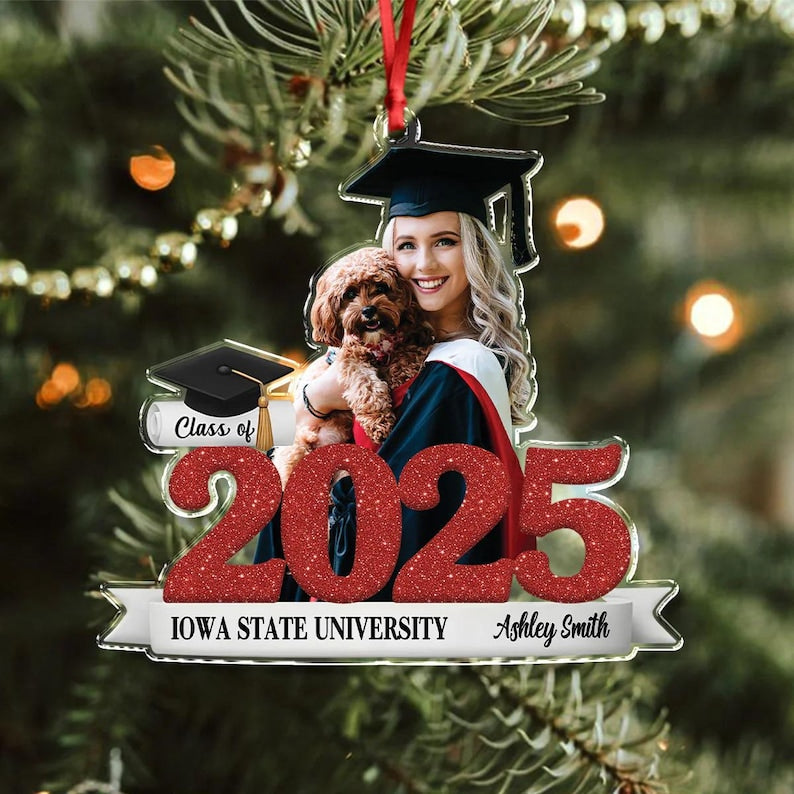 Custom Photo Graduation Ornament, Class of 2026 Photo Ornament, Senior Christmas Gifts, College High School Grad Gift, Mastered It Ornament