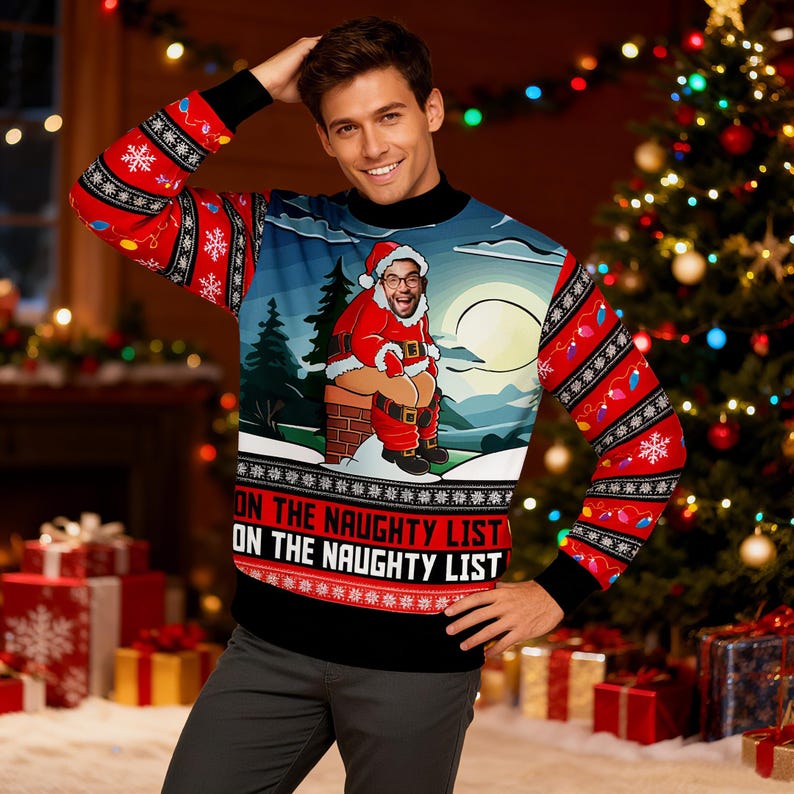 Custom Christmas Ugly Sweater,Personalized Face Sweatshirt,Customize Photo Crew neck Sweater,Funny Face Sweatshirt,Christmas Party Sweater