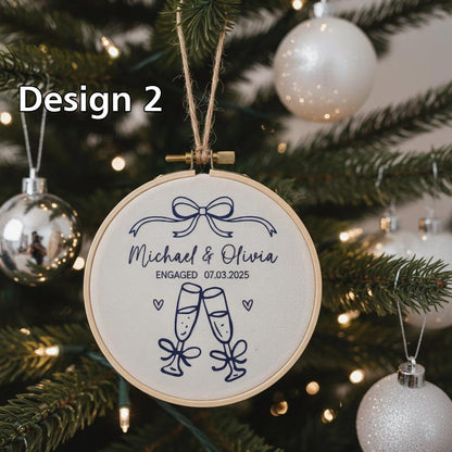 Custom Name Engagement Christmas Ornament, Personalized Hand Embroidered Our First Christmas Married Ornament, 2025 Couple Tree Decor