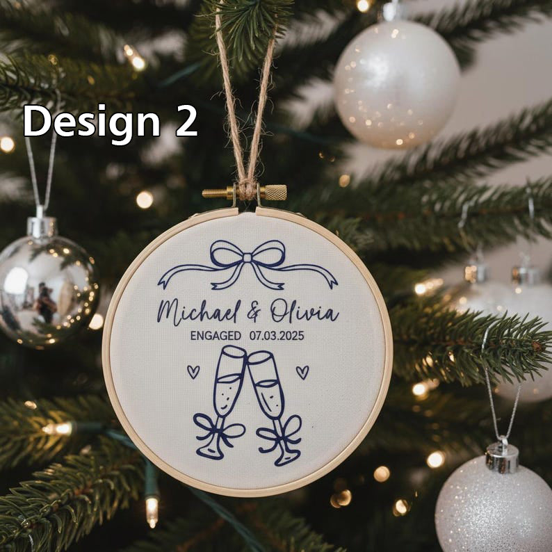 Custom Name Engagement Christmas Ornament, Personalized Hand Embroidered Our First Christmas Married Ornament, 2025 Couple Tree Decor