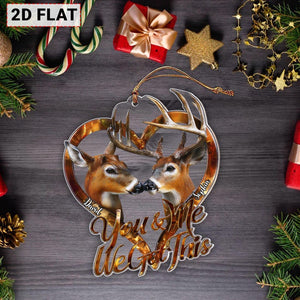 Personalized Deer Couple Ornament, You & Me We Got This 2D Flat Heart Ornament, Custom Names Gift for Couples, Deer Couple Xmas Ornament