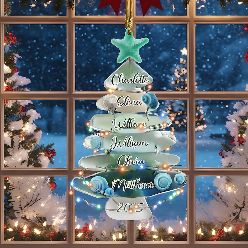 Personalized Sea Glass Christmas Tree Ornament: Family Keepsake, 2D Flat Ornament