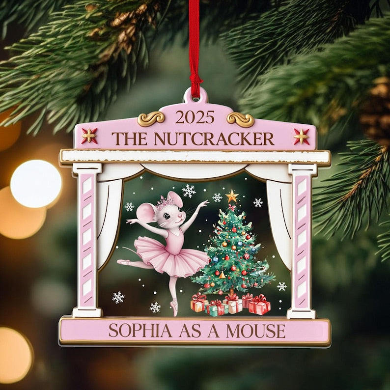 Personalized Nutcracker Mouse Ornament, Cast Member Gift Personalized with Name and Role, Ballerina Christmas Keepsake,Ballet Clara Ornament