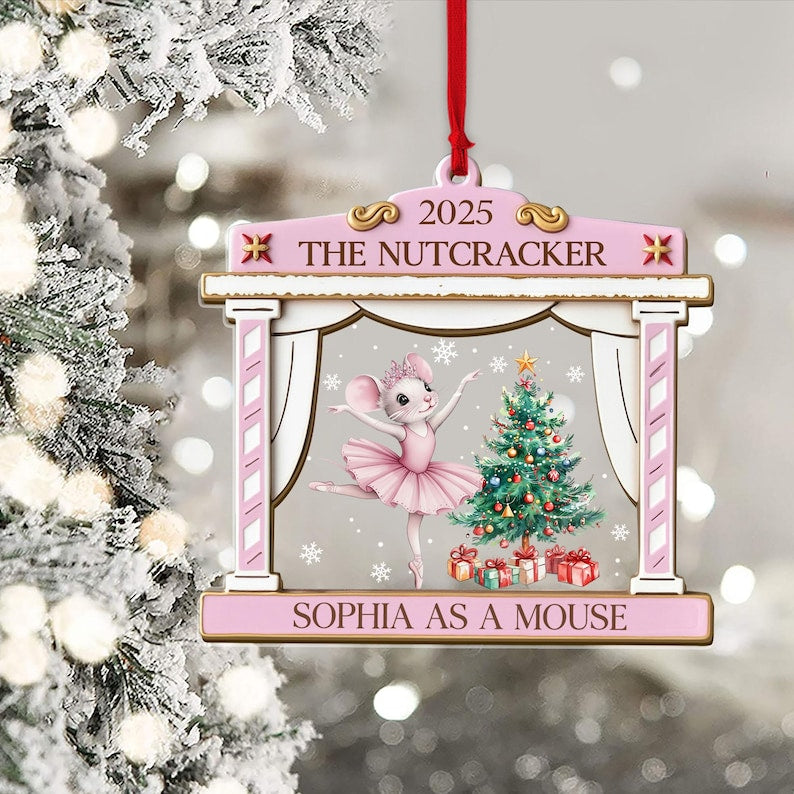 Personalized Nutcracker Mouse Ornament, Cast Member Gift Personalized with Name and Role, Ballerina Christmas Keepsake,Ballet Clara Ornament