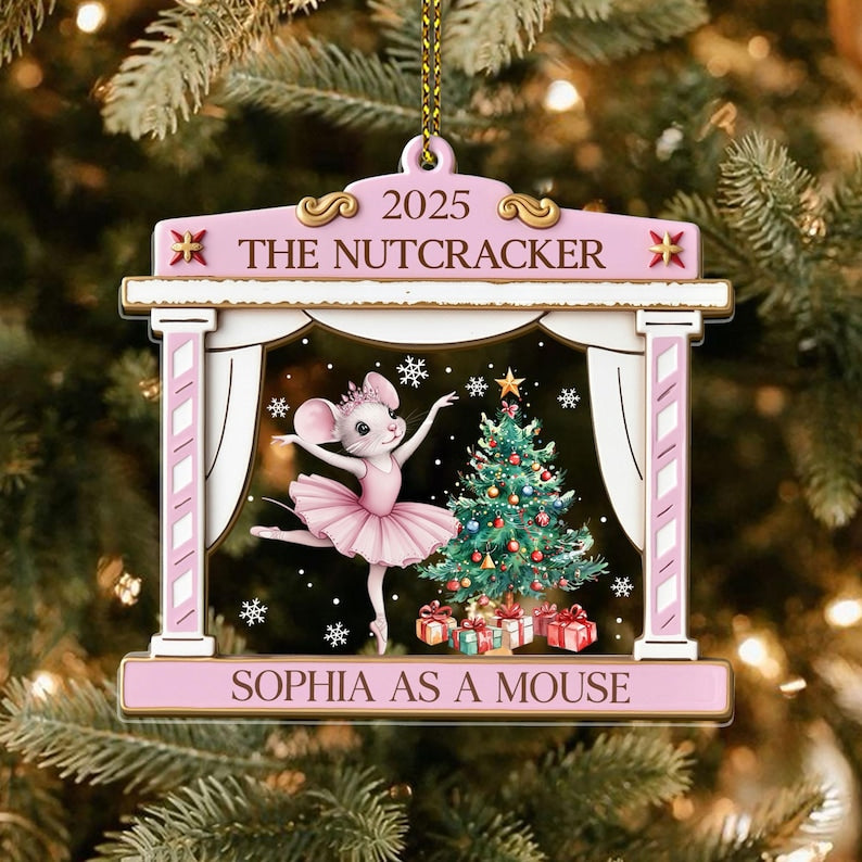 Personalized Nutcracker Mouse Ornament, Cast Member Gift Personalized with Name and Role, Ballerina Christmas Keepsake,Ballet Clara Ornament