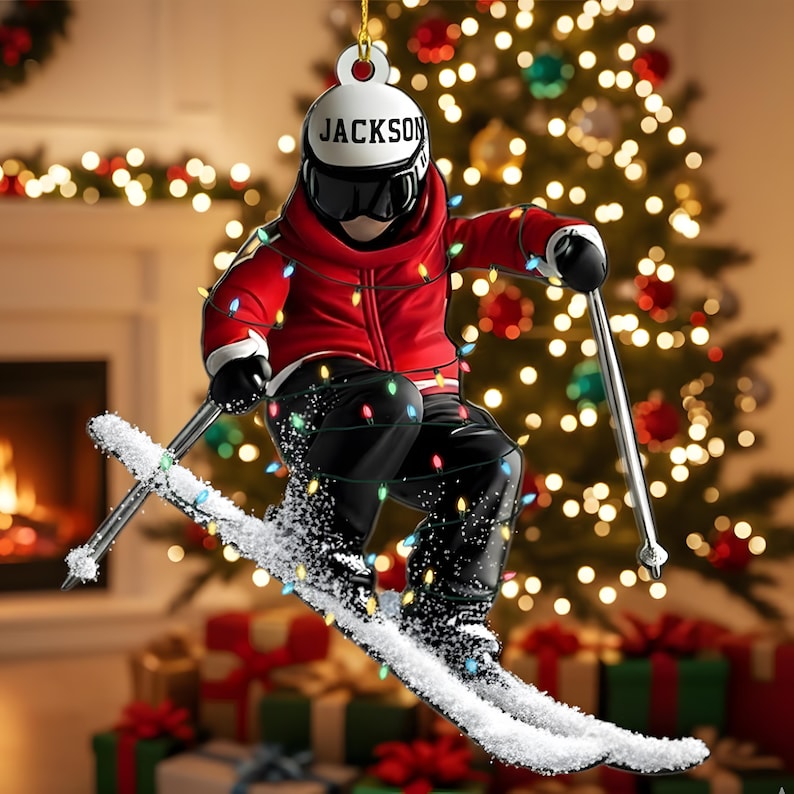 Personalized Skiing Ornament: Acrylic Christmas Gift for Skiers