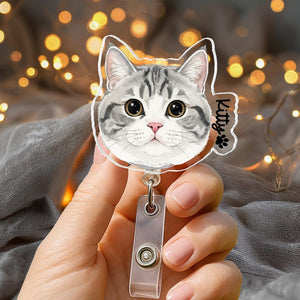Personalized Acrylic Portrait From Photo Badge Reel: Dog, Cat Retractable ID Holder