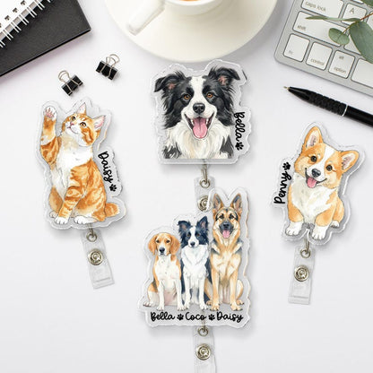 Personalized Acrylic Portrait From Photo Badge Reel: Dog, Cat Retractable ID Holder