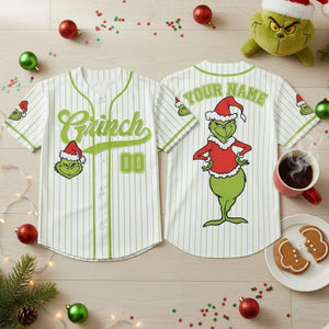 Grinch Baseball Jersey, Christmas Holiday Shirt, Custom Grinch Fan Gift, Inspired Christmas Top, Festive Family Outfit