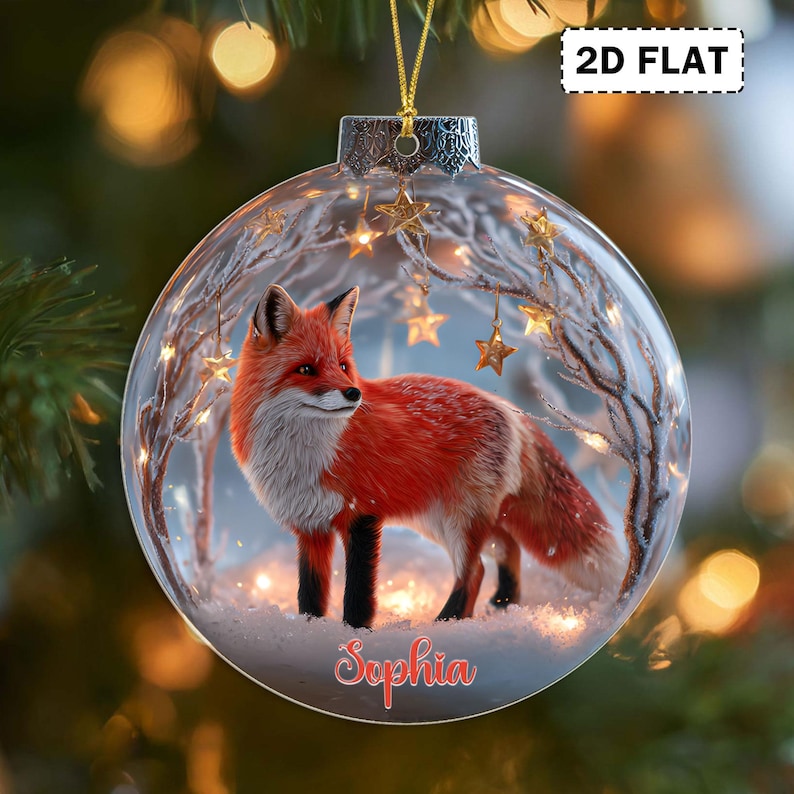 2D Flat Woodland Animal Christmas Acrylic Ornament Set, Personalized Wildlife Ornaments, Rustic Forest Animal Bauble Gift for Nature Lovers