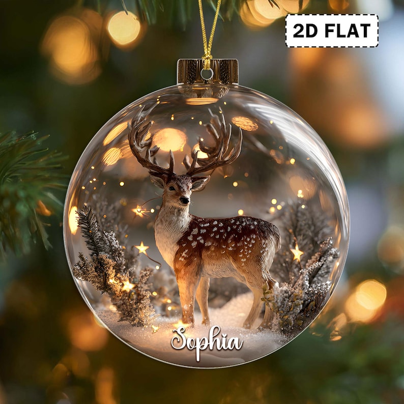 2D Flat Woodland Animal Christmas Acrylic Ornament Set, Personalized Wildlife Ornaments, Rustic Forest Animal Bauble Gift for Nature Lovers