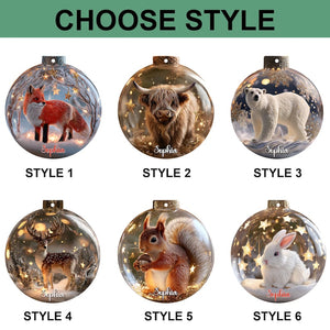2D Flat Woodland Animal Christmas Acrylic Ornament Set, Personalized Wildlife Ornaments, Rustic Forest Animal Bauble Gift for Nature Lovers