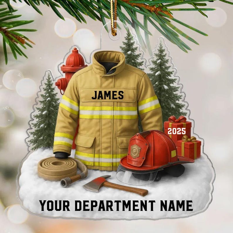 Custom Firefighter Ornament, Firefighter Uniform Ornament, Xmas Gift for Dad Papa, Fireman Christmas Ornaments, Firefighter Gift
