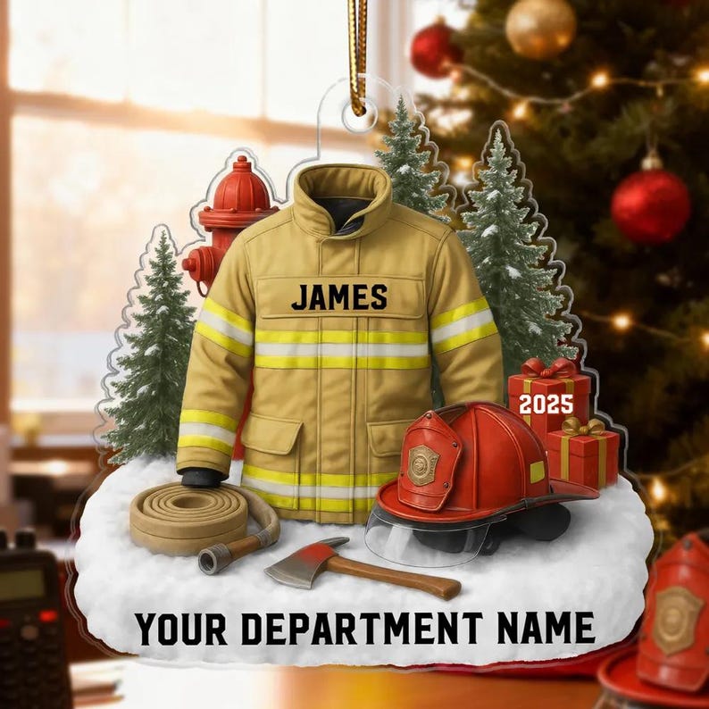 Custom Firefighter Ornament, Firefighter Uniform Ornament, Xmas Gift for Dad Papa, Fireman Christmas Ornaments, Firefighter Gift