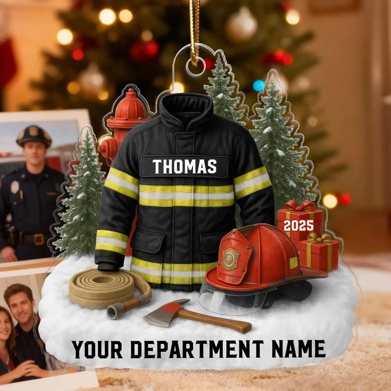 Custom Firefighter Ornament, Firefighter Uniform Ornament, Xmas Gift for Dad Papa, Fireman Christmas Ornaments, Firefighter Gift
