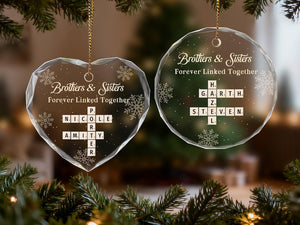 Brothers & Sisters Forever Linked Together Ornament, Christmas Gift, Personalized Crossword Ornament, Xmas Tree Decor, Holiday Keepsake