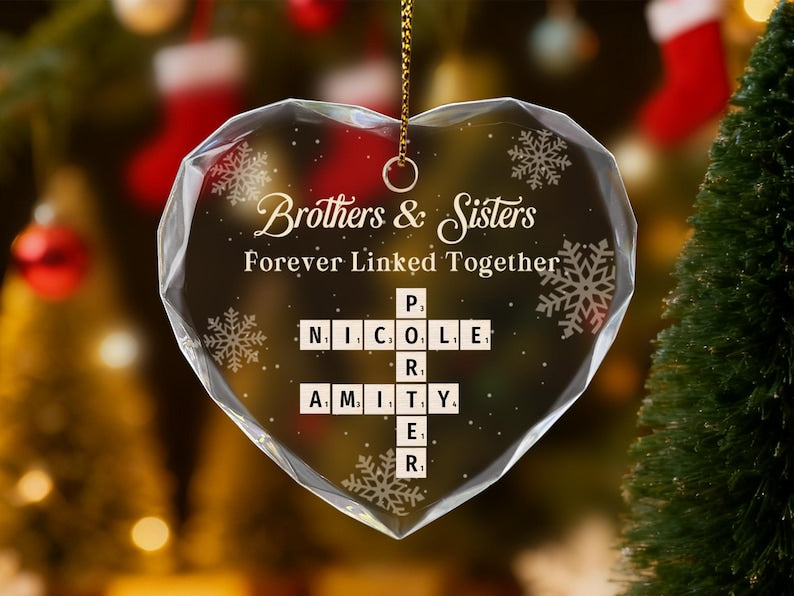 Brothers & Sisters Forever Linked Together Ornament, Christmas Gift, Personalized Crossword Ornament, Xmas Tree Decor, Holiday Keepsake