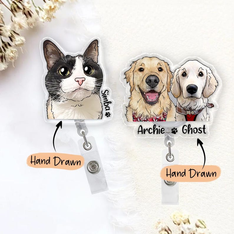 Custom Pet Badge Reel, Personalized Pet Portrait Photo Badge Reel, Nurse Badge Reel, Retractable Badge Holder