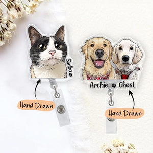 Custom Pet Badge Reel, Personalized Pet Portrait Photo Badge Reel, Nurse Badge Reel, Retractable Badge Holder