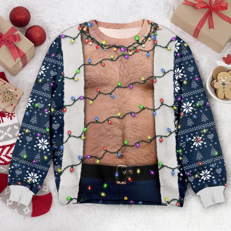 Funny Hairy Chest Santa Sweater Ugly Christmas Party Sweatshirt