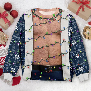 Funny Hairy Chest Santa Sweater Ugly Christmas Party Sweatshirt