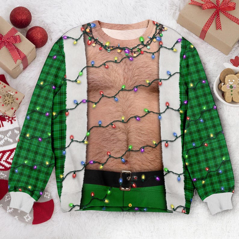 Funny Hairy Chest Santa Sweater Ugly Christmas Party Sweatshirt