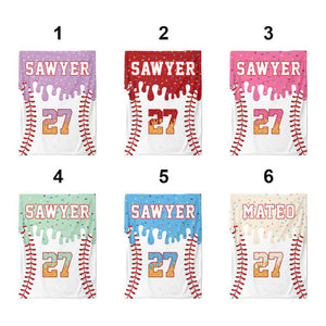Personalized Baseball Blanket: Ice Cream Drip Design, Custom Kid's Birthday Gift, Baseball Blanket, Team Present, Ice Cream Baseball Blanket