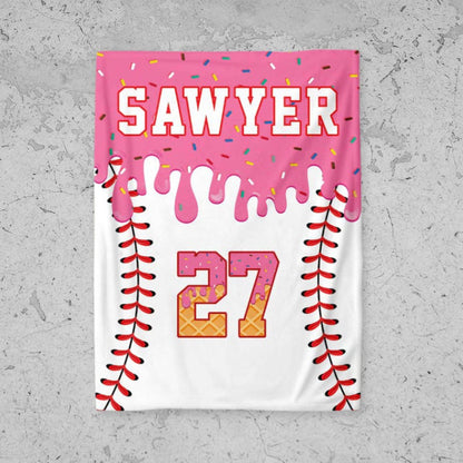 Personalized Baseball Blanket: Ice Cream Drip Design, Custom Kid's Birthday Gift, Baseball Blanket, Team Present, Ice Cream Baseball Blanket