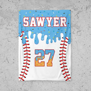 Personalized Baseball Blanket: Ice Cream Drip Design, Custom Kid's Birthday Gift, Baseball Blanket, Team Present, Ice Cream Baseball Blanket