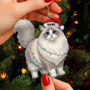 Personalized Ragdoll Cat Christmas Ornament, Custom Name Ragdoll Cat with Santa Hat Ornament, Cat Lover Gift, Xmas Decor, Gift For Pet Lover