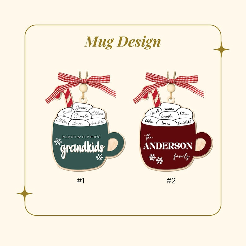 Personalized Marshmallow Mug Ornament: Custom Grandkids Family Name