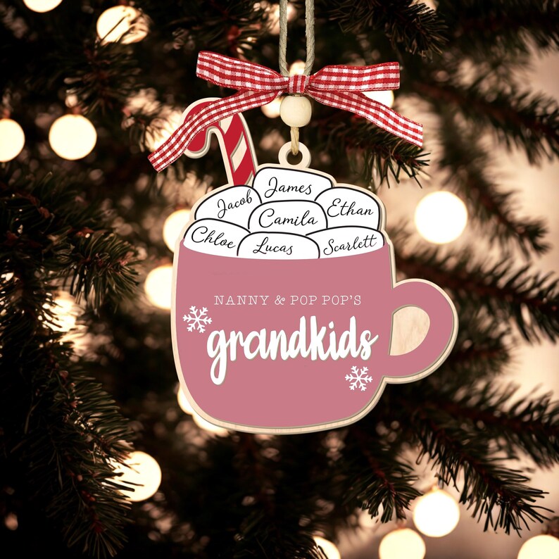 Personalized Marshmallow Mug Ornament: Custom Grandkids Family Name
