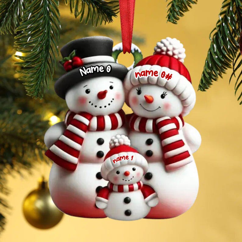Personalized Snowman Ornament Acrylic Family Christmas Tree Decor Acrylic Snowman Family Hanging Ornament Personalized Christmas Ornaments