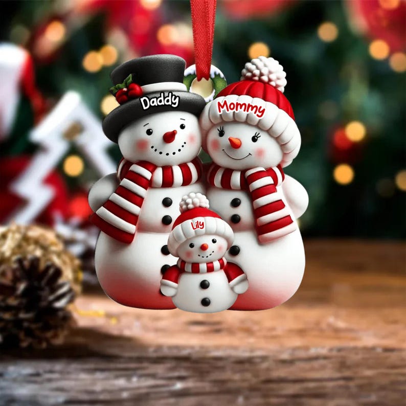 Personalized Snowman Ornament Acrylic Family Christmas Tree Decor Acrylic Snowman Family Hanging Ornament Personalized Christmas Ornaments
