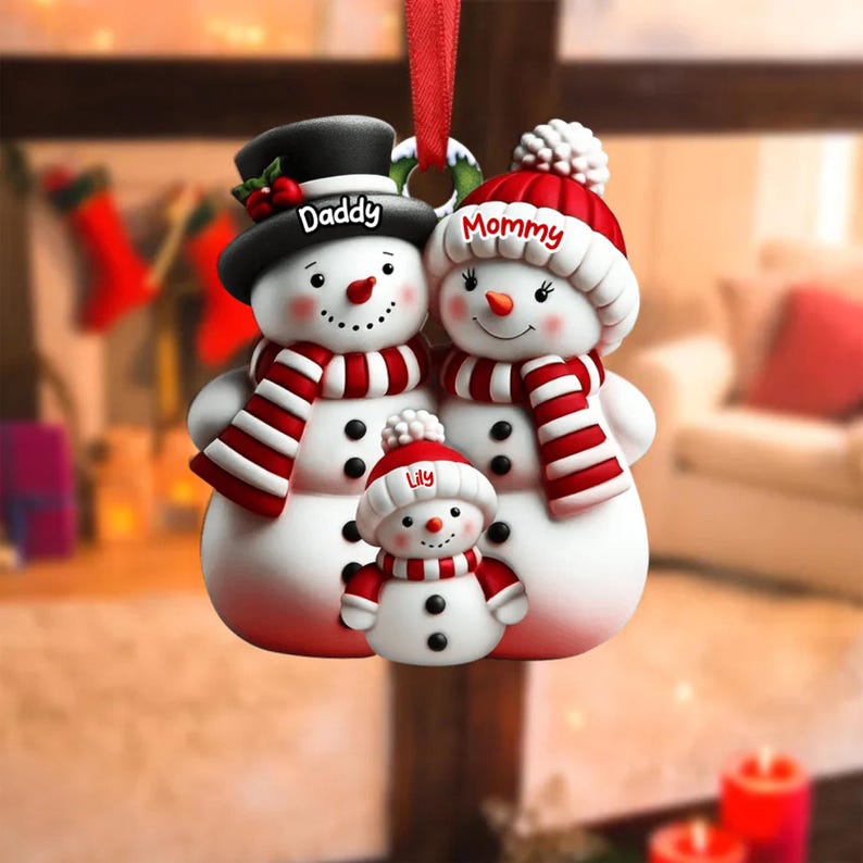 Personalized Snowman Ornament Acrylic Family Christmas Tree Decor Acrylic Snowman Family Hanging Ornament Personalized Christmas Ornaments