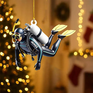 Personalized 2D FLAT Acrylic Diver Ornament, Custom Scuba Diving Christmas Decoration, Ocean Lover Holiday Gift for Swimmers