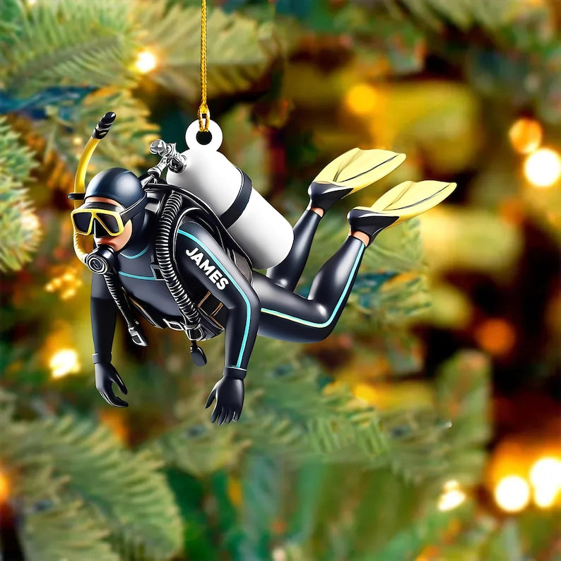 Personalized 2D FLAT Acrylic Diver Ornament, Custom Scuba Diving Christmas Decoration, Ocean Lover Holiday Gift for Swimmers