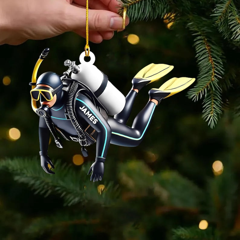 Personalized 2D FLAT Acrylic Diver Ornament, Custom Scuba Diving Christmas Decoration, Ocean Lover Holiday Gift for Swimmers
