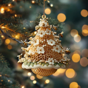 Beehive Christmas Tree Ornament Honeycomb Floral Holiday Decoration Bee Lover Gift 2025 Christmas Ornament