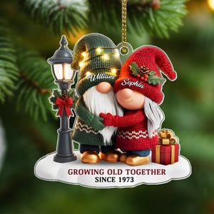 Growing Old Together Ornament with Names - Custom Christmas Decoration for Couples, Gnome Lovers, Persoanlized Anniversary Gift