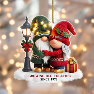 Growing Old Together Ornament with Names - Custom Christmas Decoration for Couples, Gnome Lovers, Persoanlized Anniversary Gift
