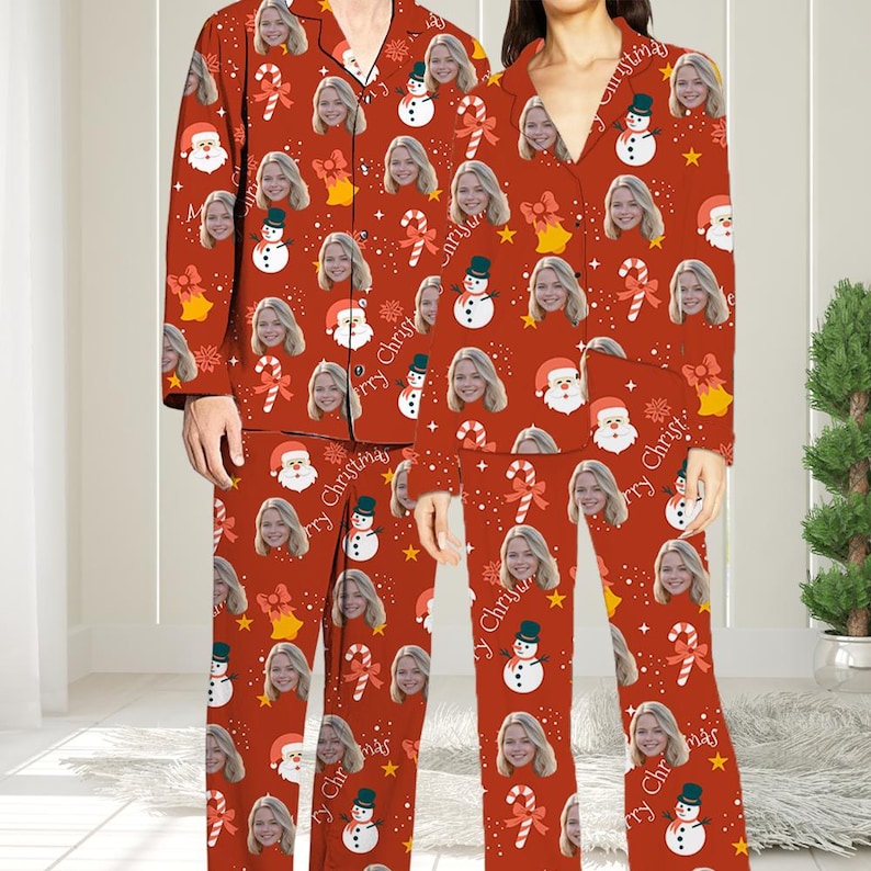 Custom Face Christmas Pajamas - Personalized Photo Pajamas with Pet or Human Face - Matching Family Christmas PJs - Holiday Gift Sleepwear
