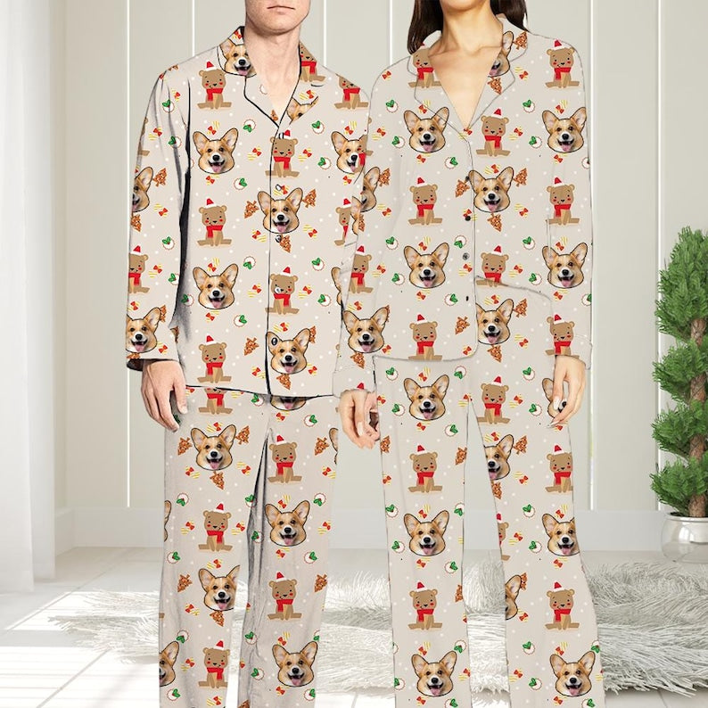Custom Face Christmas Pajamas - Personalized Photo Pajamas with Pet or Human Face - Matching Family Christmas PJs - Holiday Gift Sleepwear