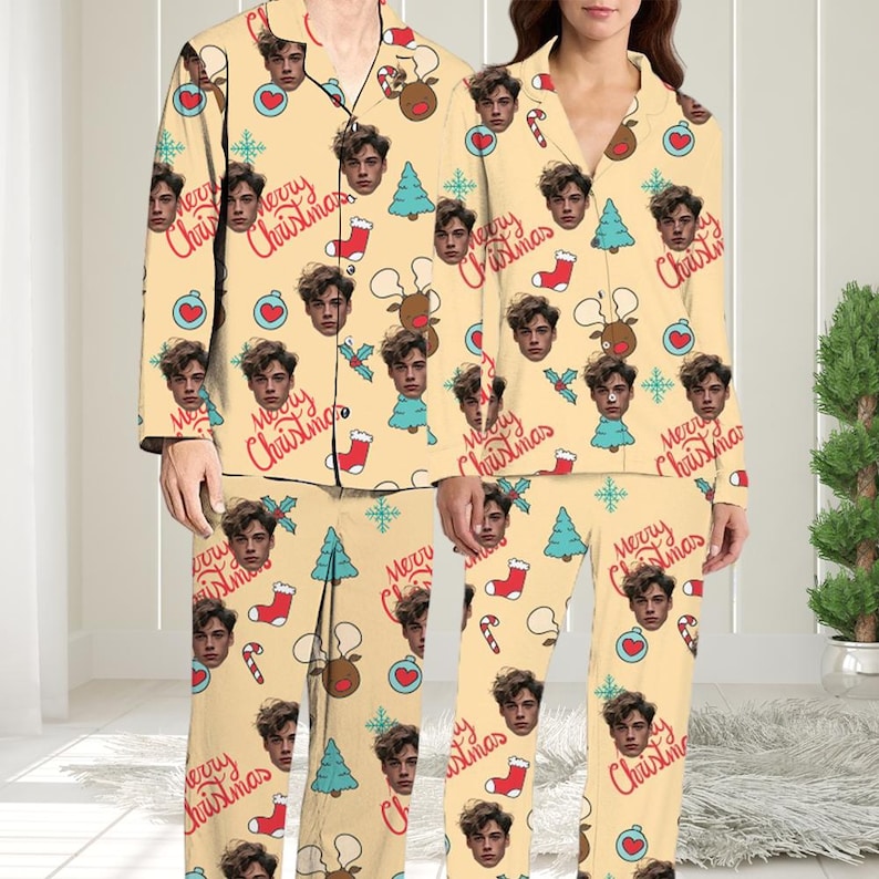 Custom Face Christmas Pajamas - Personalized Photo Pajamas with Pet or Human Face - Matching Family Christmas PJs - Holiday Gift Sleepwear