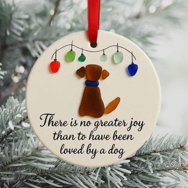Custom Dog Lover Ornament Sea Glass Heart Keepsake Gift, Pet Memorial Christmas Decoration, There Is No Greater Joy Quote