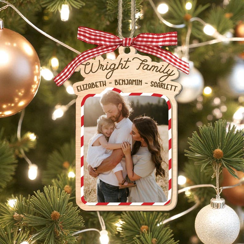 Personalized Family Name Photo Christmas Ornament: Custom Portrait Memory Keepsake