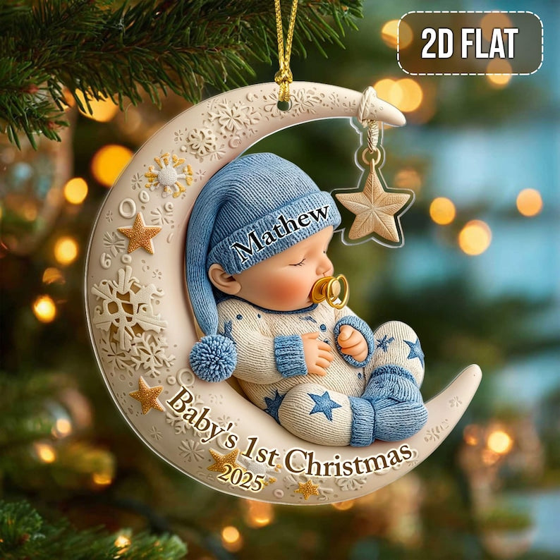 Personalized Baby's First Christmas 2D FLAT Acrylic Ornament, Custom Baby 1st Christmas Gifts, New Baby Girls, Xmas Gifts For Baby