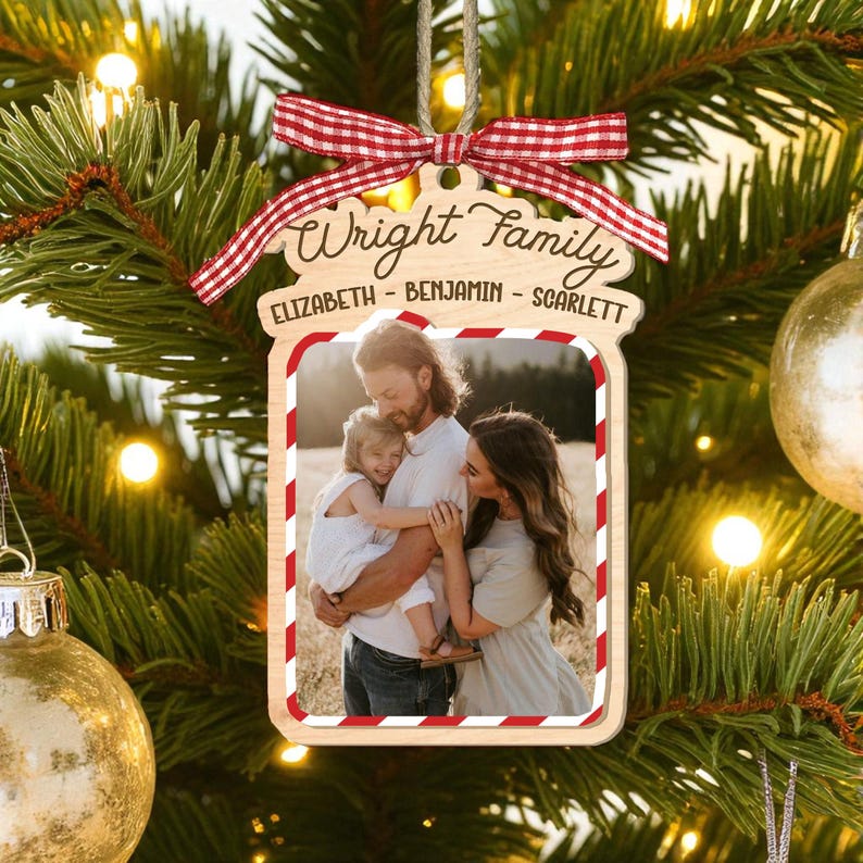 Personalized Family Name Photo Christmas Ornament: Custom Portrait Memory Keepsake