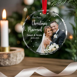 Personalized Our First Christmas Married Photo Ornament Custom Names & Date
