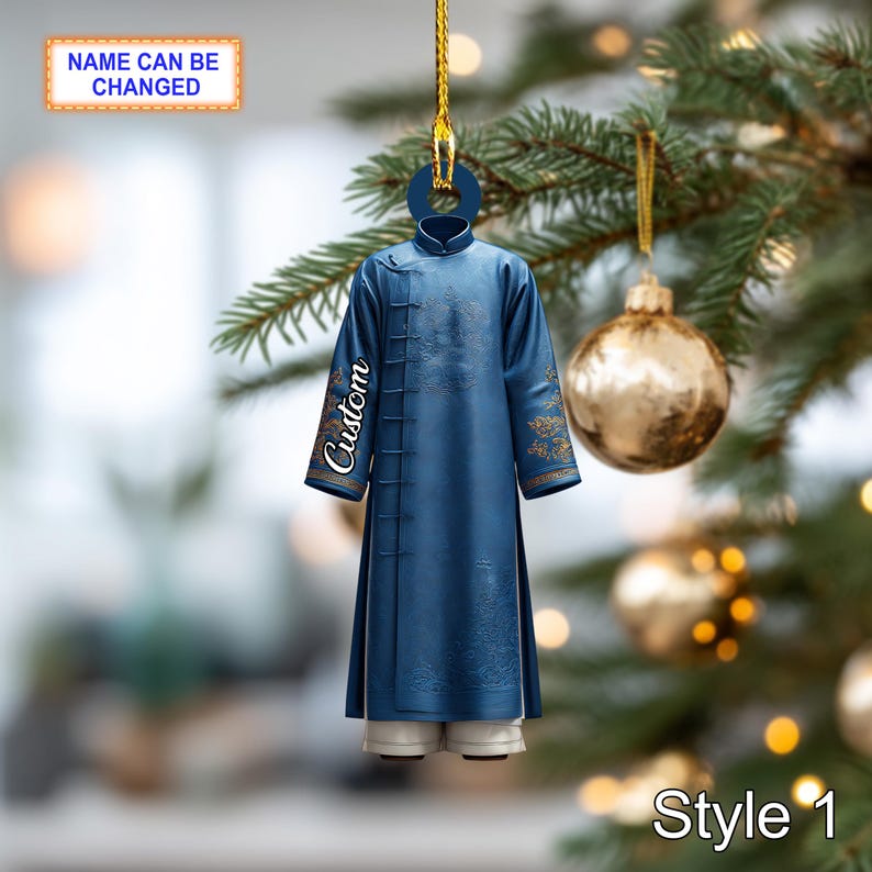 Custom Name Vietnamese Ao Dai Man Ornament, 2D Flat Acrylic Christmas Tree Hanging, Traditional Ethnic Dress Decor, Holiday Gift